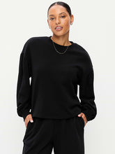 SoComfy Oversized Puff-Sleeve Cropped Sweatshirt - Black Jack