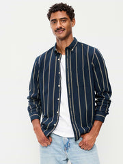 Classic Fit Everyday Striped Poplin Shirt - Dark Blue Stripe
