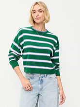 SoSoft Cotton Crew-Neck Cropped Sweater - Green Stripe