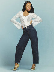 High-Waisted Baggy Barrel Ankle Jeans - Dark Wash