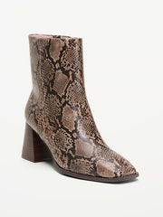 Square-Toe Block-Heel Boots for Women - Snake