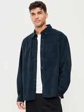 Loose Fit Long-Sleeve Corduroy Shirt - Houndstooth