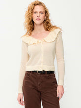 Ruffle-Collar Wool-Blend Pointelle Cardigan - Crème De La Crème