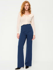 High-Waisted Patch Pocket Flare Pants - Gothic Blue