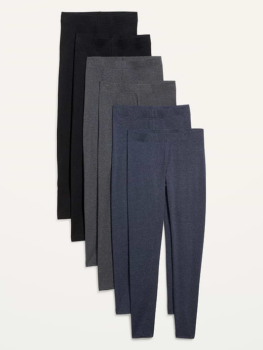 High-Waisted Fashion Layering Leggings 6-Pack - Gray/Heather Blue/Black