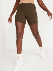 High-Waisted Cotton Biker Shorts -- 6-inch inseam - Dark Walnut