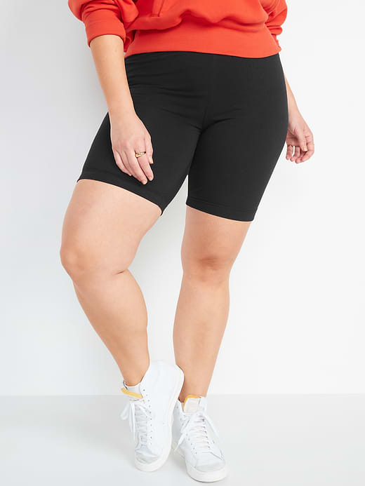 High-Waisted Cotton Biker Shorts -- 8-inch inseam - Black Jack