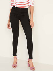 Mid-Rise Built-In Sculpt Never-Fade Rockstar Super Skinny Jeans for Women - Black Jack