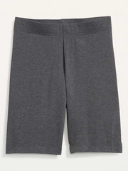 High-Waisted Cotton Biker Shorts -- 8-inch inseam - Heather Gray