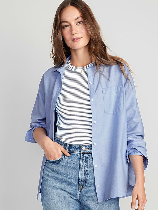 Oversized Button-Down Boyfriend Shirt - Oxford Blue