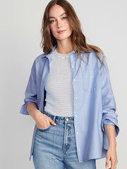 Oversized Button-Down Boyfriend Shirt - Oxford Blue