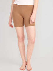 High-Waisted Cotton Biker Shorts -- 6-inch inseam - Cocoa Mocha