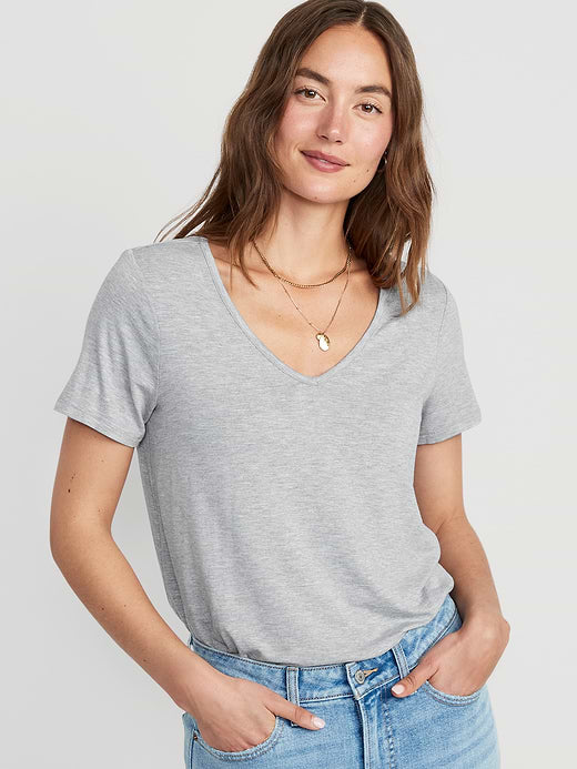 Luxe V-Neck T-Shirt - Heather Gray