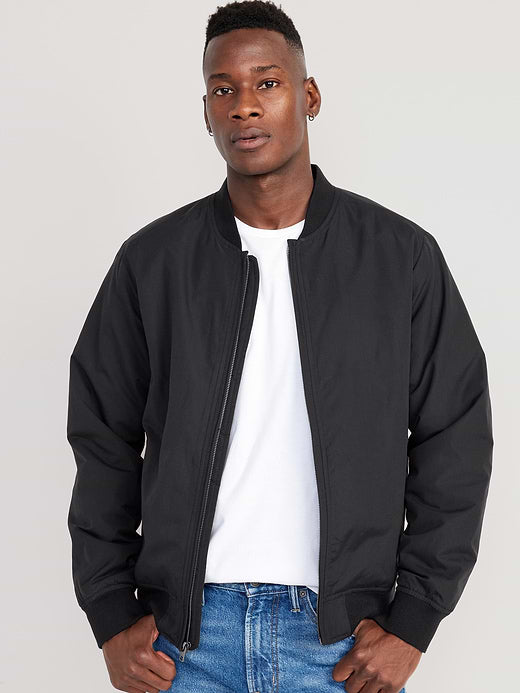 Water-Resistant Zip Bomber Jacket - Black Jack
