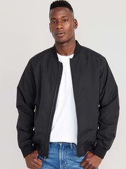 Water-Resistant Zip Bomber Jacket - Black Jack