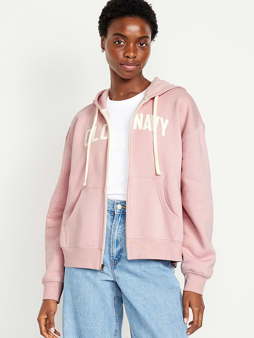 Logo Zip Hoodie Sweatshirt - Abalone Pink