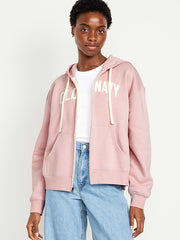 Logo Zip Hoodie Sweatshirt - Abalone Pink