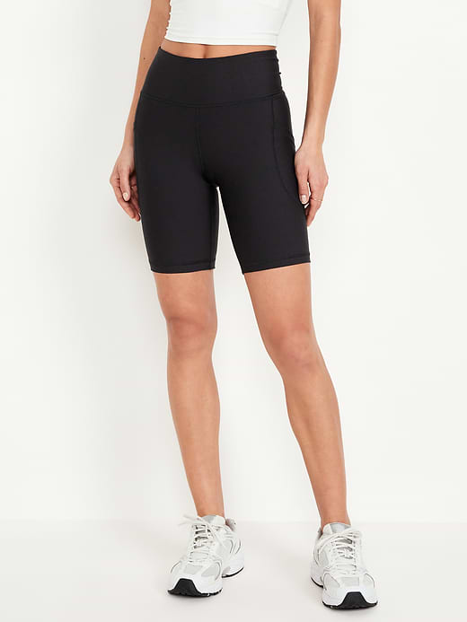 High-Waisted PowerSoft Biker Shorts -- 8-inch inseam - Black Jack