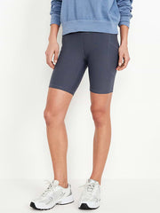 High-Waisted PowerSoft Biker Shorts -- 8-inch inseam - Dusk Navy