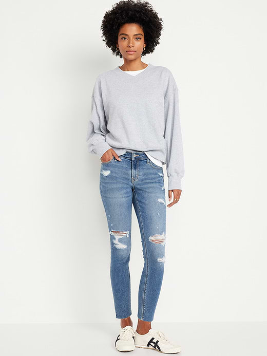 Mid-Rise Rockstar Super-Skinny Ankle Jeans - Ripped Medium Wash