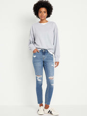 Mid-Rise Rockstar Super-Skinny Ankle Jeans - Ripped Medium Wash
