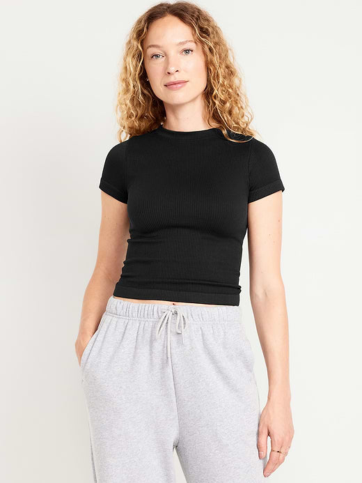 Exhale Seamless Fitted Rib T-Shirt - Black Jack