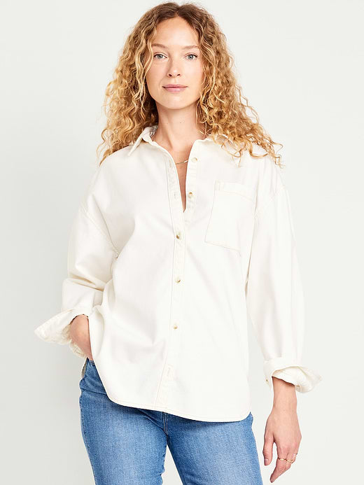 Boyfriend Button-Down Jean Tunic - Ecru