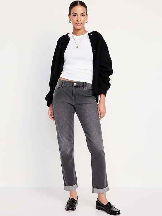 Mid-Rise Wow Boyfriend Straight Jeans - Faded Black