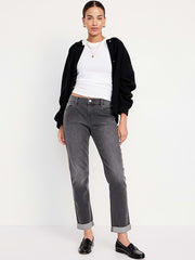 Mid-Rise Wow Boyfriend Straight Jeans - Faded Black