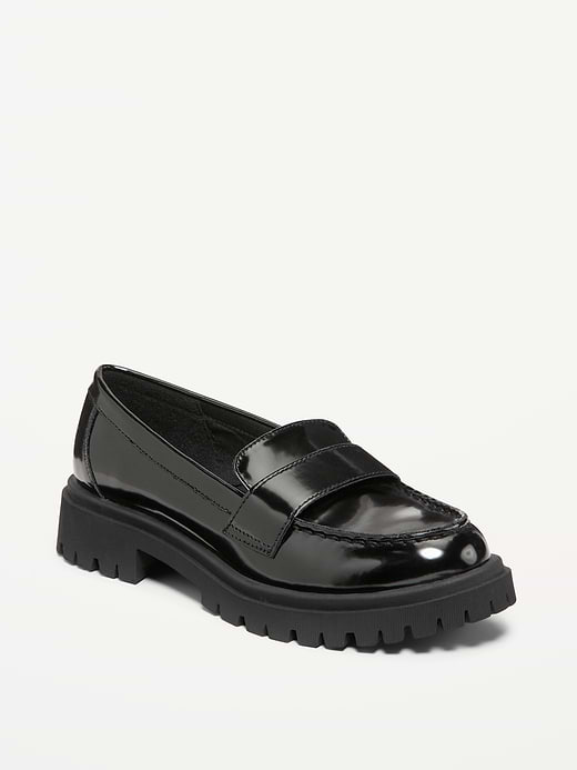 Faux-Leather Chunky Heel Loafers - BlackJack