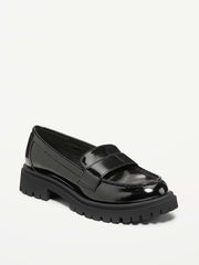 Faux-Leather Chunky Heel Loafers - BlackJack