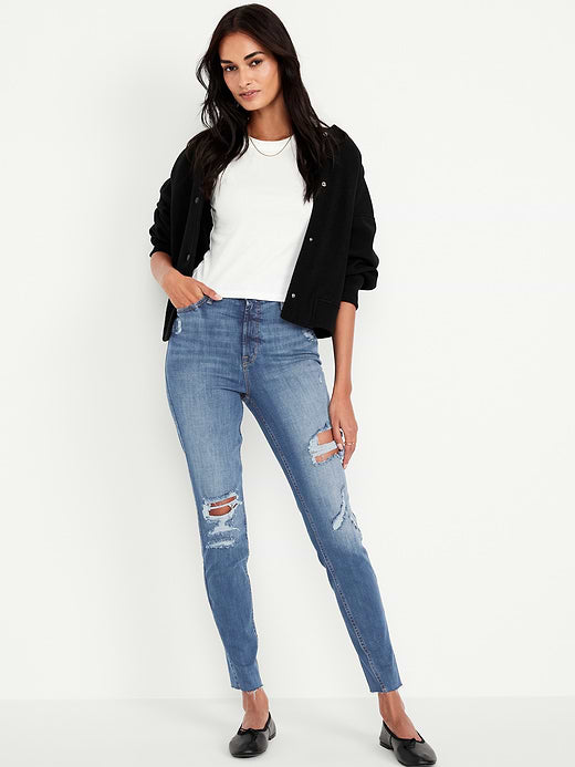 Extra High-Waisted Rockstar 360° Stretch Super-Skinny Jeans - Ripped Medium Wash
