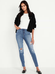 Extra High-Waisted Rockstar 360° Stretch Super-Skinny Jeans - Ripped Medium Wash