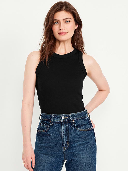 Snug Crop Ribbed Tank Top - Black Jack