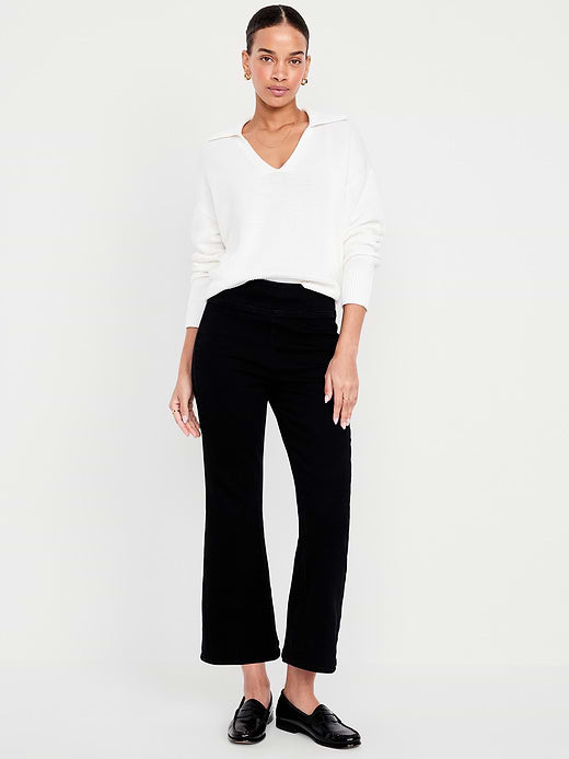 High-Waisted Weekender Pull-On Crop Flare Jeans - Black