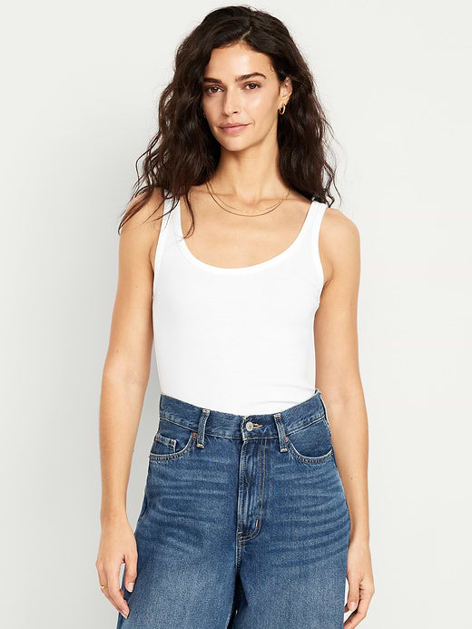 First-Layer Ribbed Scoop-Neck Tank Top - Calla Lily White