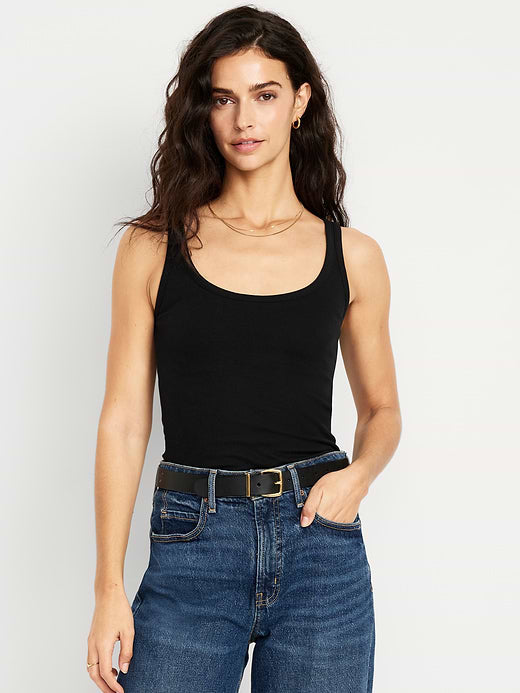 First-Layer Ribbed Scoop-Neck Tank Top - Black Jack
