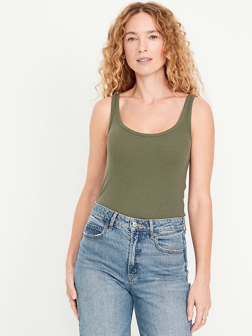 First-Layer Ribbed Scoop-Neck Tank Top - Alpine Tundra