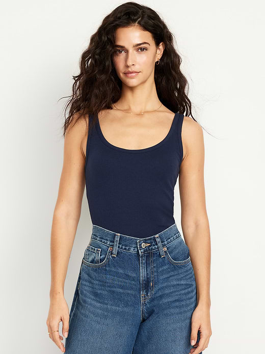 First-Layer Ribbed Scoop-Neck Tank Top - In the Navy