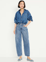 High-Waisted Baggy Barrel Ankle Jeans - Medium Wash