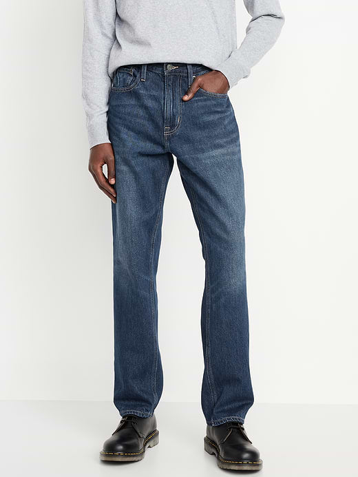 Structured Straight Non-Stretch Jeans - Dark Wash