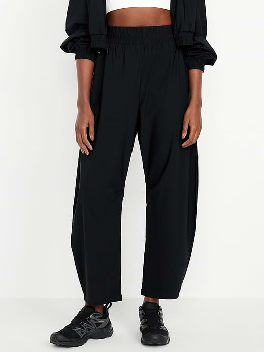 High-Waisted SleekTech Barrel Ankle Pants - Black Jack