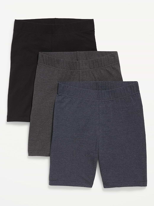 High-Waisted Cotton Biker Shorts 3-Pack -- 8-inch inseam - Multi Color