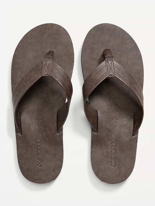 Faux-Leather Flip-Flop Sandals for Men - Dark Brown