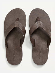 Faux-Leather Flip-Flop Sandals for Men - Dark Brown