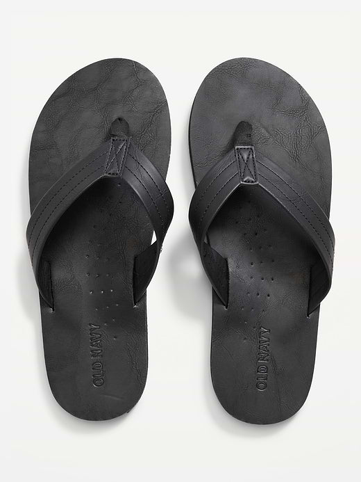 Faux-Leather Flip-Flop Sandals for Men - Black Jack