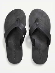 Faux-Leather Flip-Flop Sandals for Men - Black Jack
