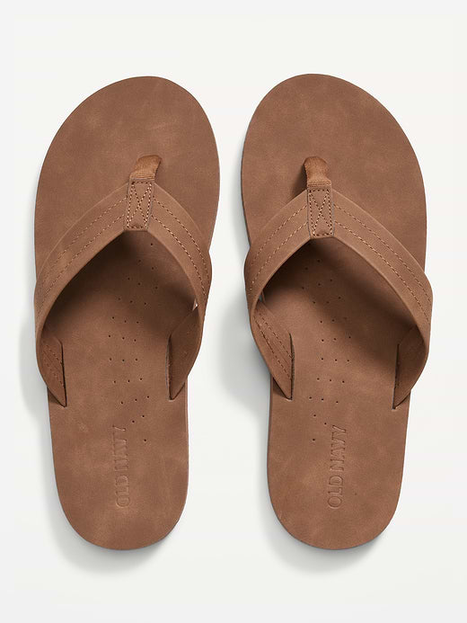 Faux-Leather Flip-Flop Sandals for Men - Cognac Brown