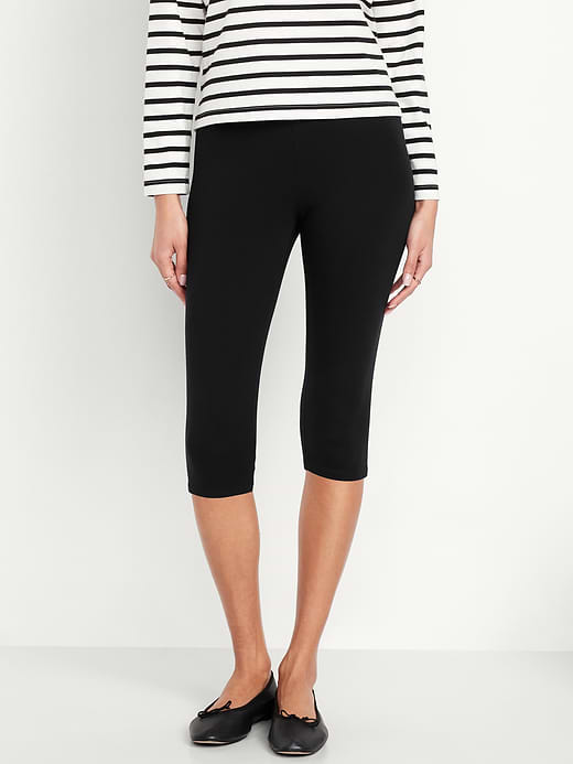 High-Waisted Fashion Layering Capri Legging - Black Jack