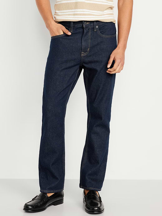 Structured Straight Non-Stretch Jeans - Dark Rinse